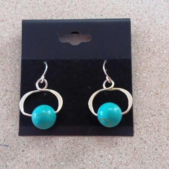 Silver and Gold Tone and Turquoise Earrings - Picture 1 of 8